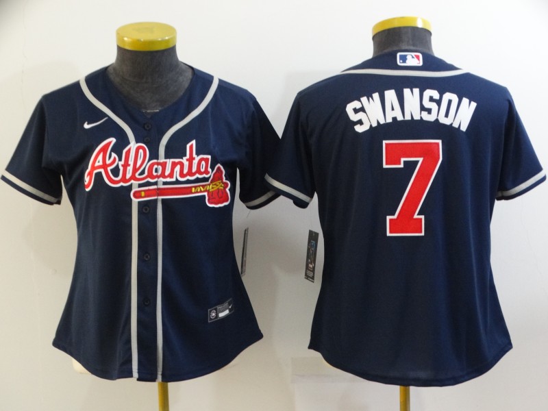 2021 Women Atlanta Braves #7 Swanson Red Nike Game MLB Jerseys